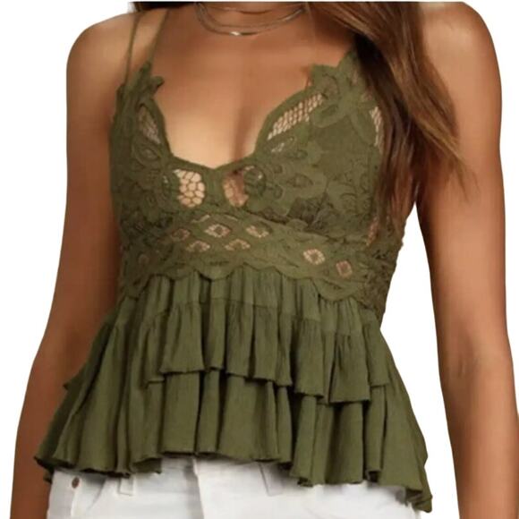 Free People Green Adella Cami Top Romantic Lace Bohemian Style - Picture 11 of 11